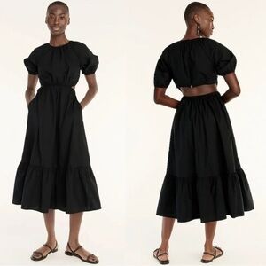 J. Crew Side Cutout Cotton Poplin Midi Dress in Black Size 2 NEW